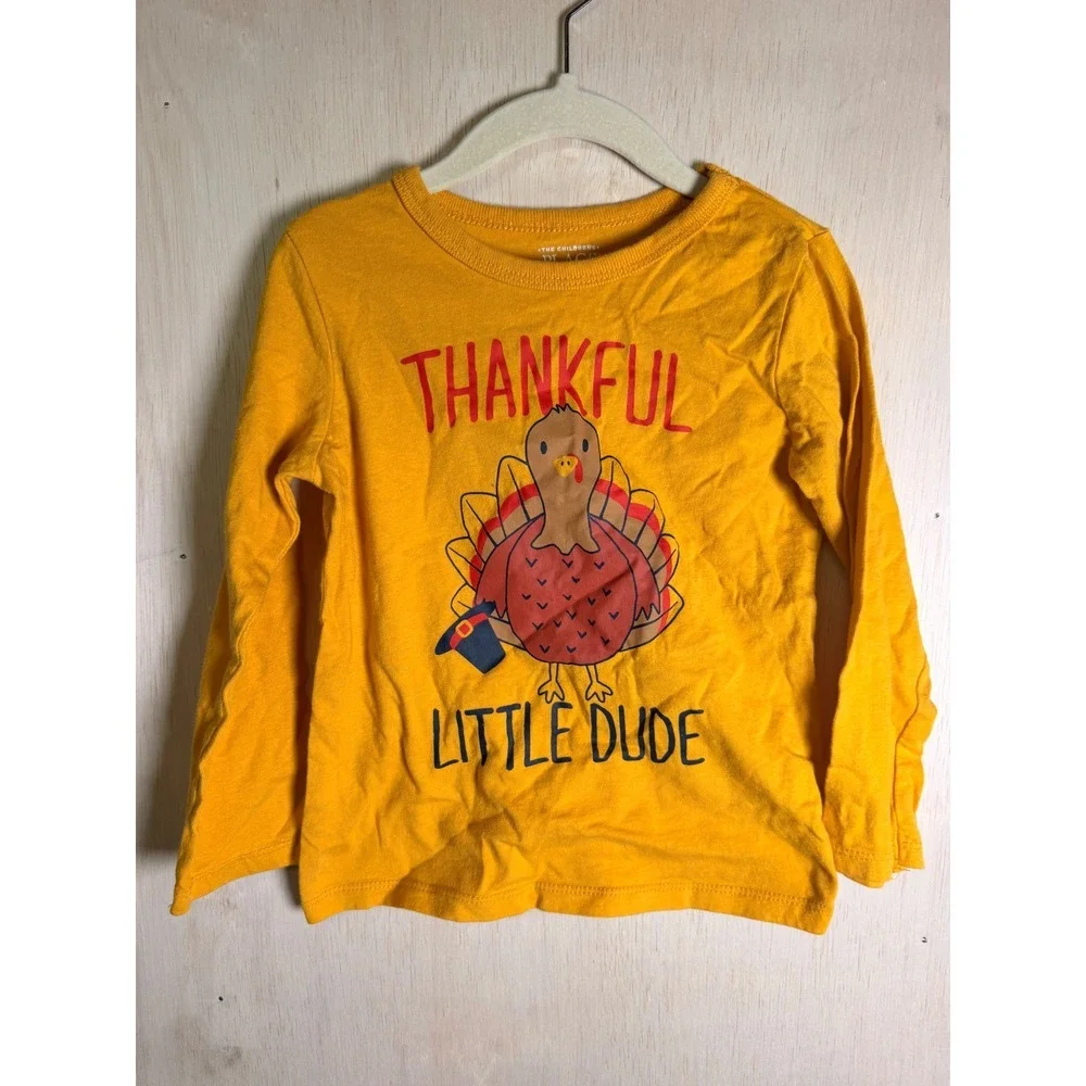 The Childrens Place Graphic Tee Kids 3T Yellow Excellent Thankful Little Dude